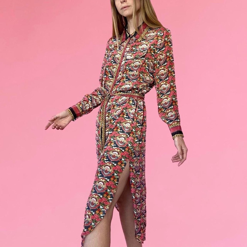 Floral Long Sleeve Dress with Side Slit